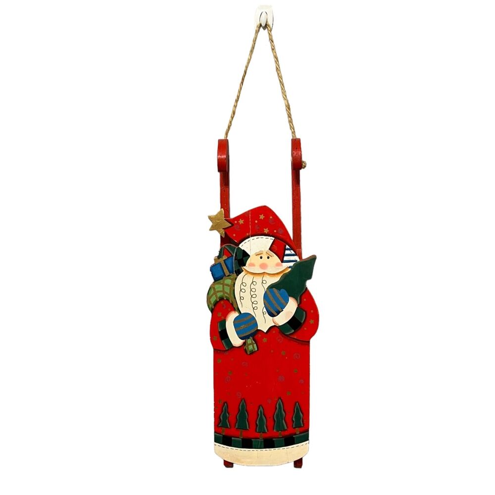 Sleigh Wall Hanging Decoration Wooden Santa Claus Christmas